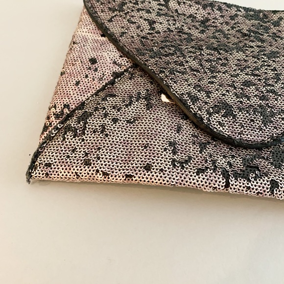 BCBGMAXAZRIA Black & Pink Sequin Clutch with Magnetic Flap Enclosure - Picture 3 of 4